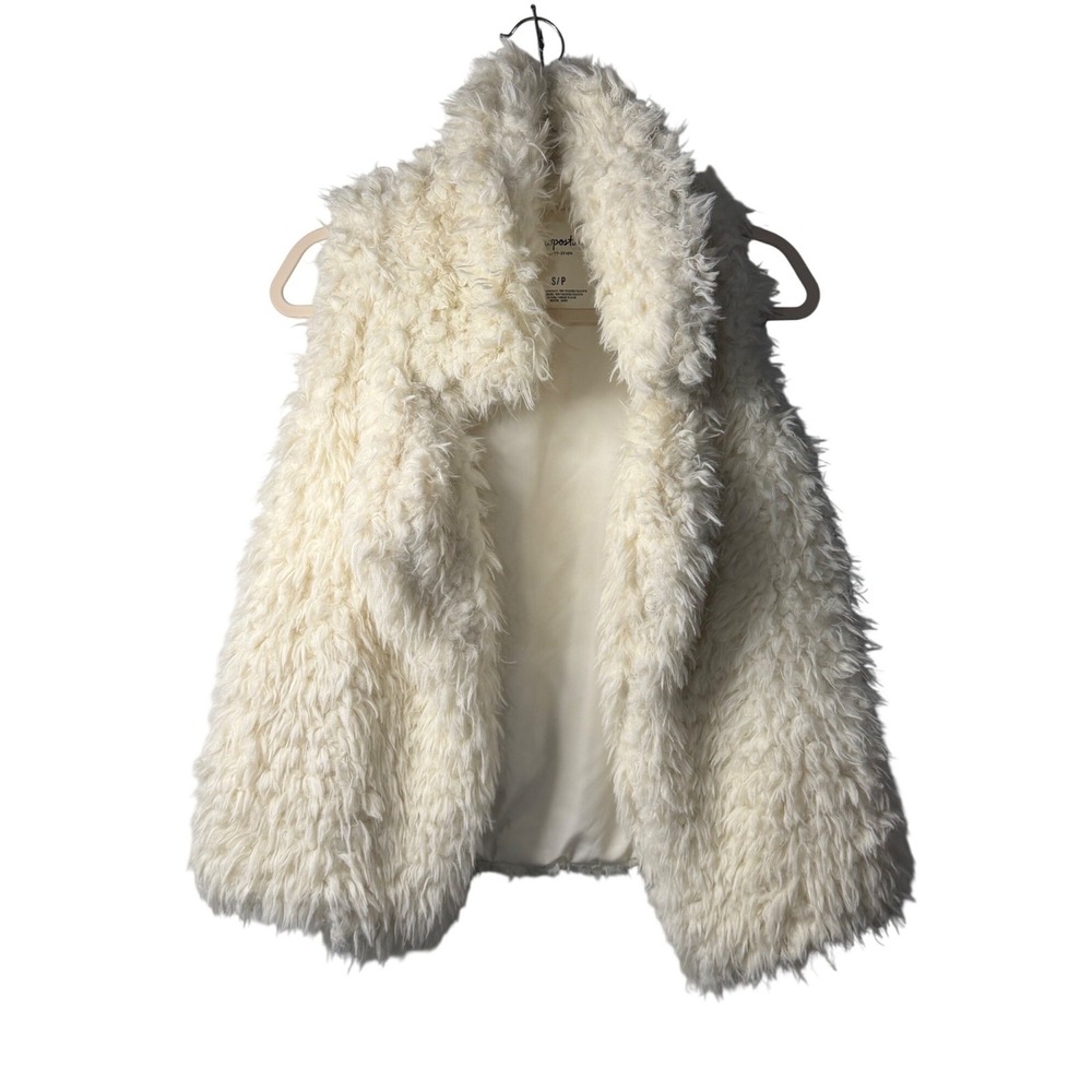 Aeropostale Women Small Faux Fur Vest White Fluffy Preppy Winter Coat Jacket Y2K